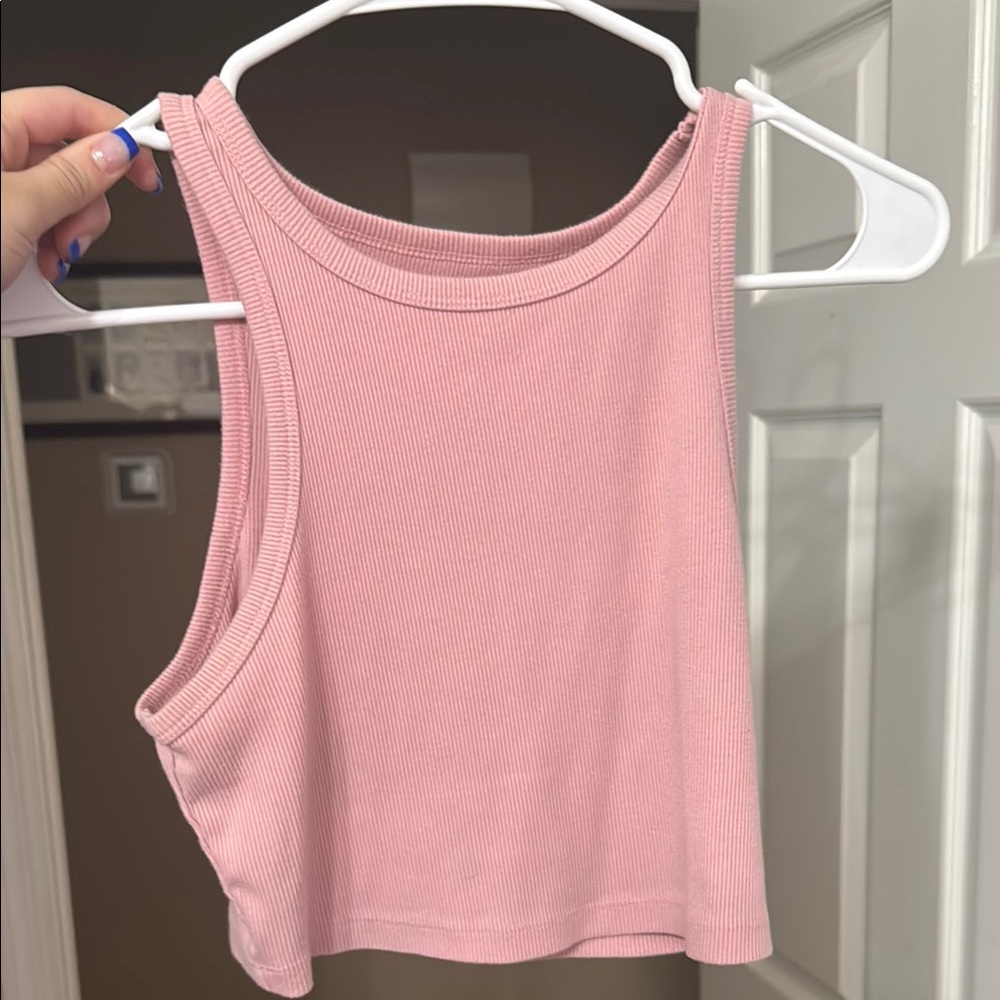 Pink Sleeveless Ribbed Top